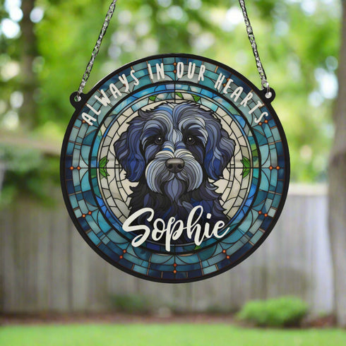 Labradoodle Black Memorial Stained Glass Effect Suncatcher